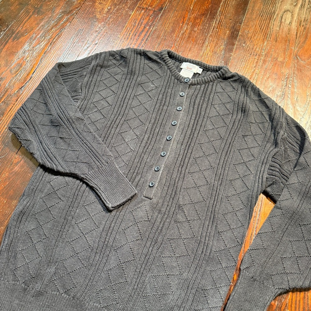 Vintage Calvin Klein Sport Sweater Womens S Brown Henley Diamond Cable Knit